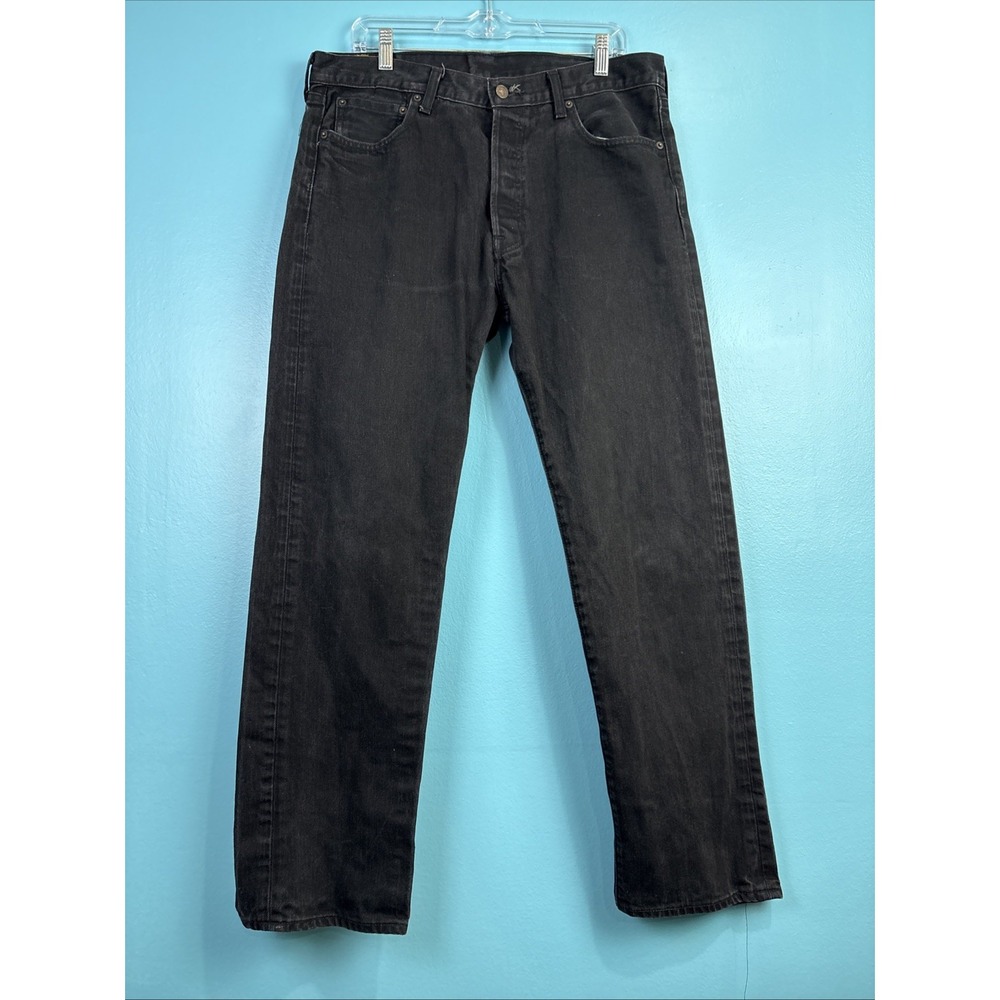 Levi's 501 Jeans Button Fly Straight Leg 100% Cotton Black Denim Men's 36x32 EUC
